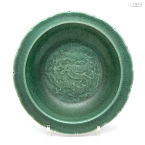 A celadon dish with dragon relief