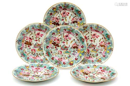 Six famille rose plates