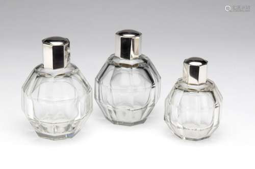 Three-cut glass with silver covers, Wolfers