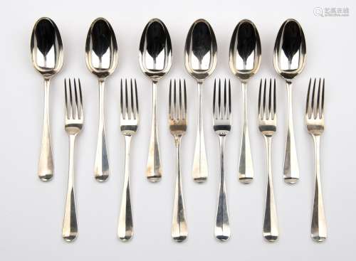 Six Dutch silver table spoons and table forks