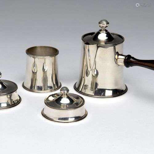 Dutch silver mocha service with moonstone finial