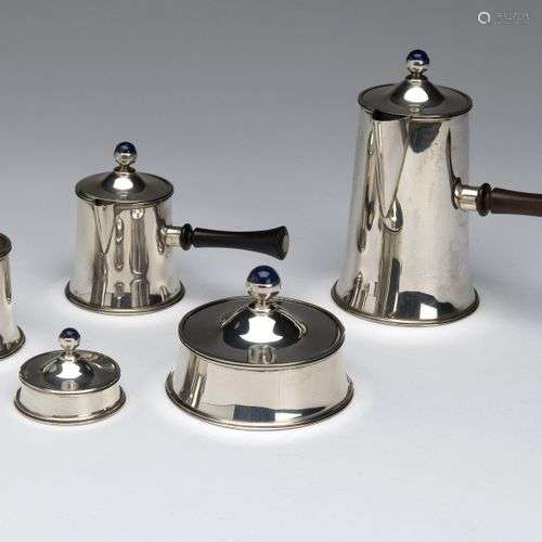 A Dutch silver and lapis lazuli five-piece mocha service