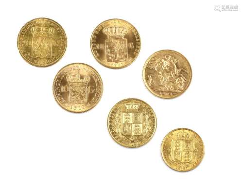 A collection of gold six coins