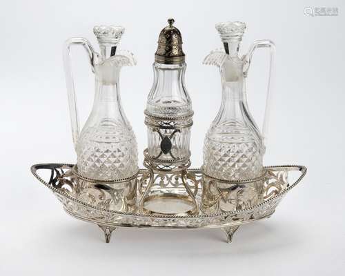 An Dutch silver and cut glass cruet set