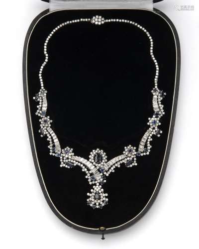 An 18k white gold sapphire and diamond necklace