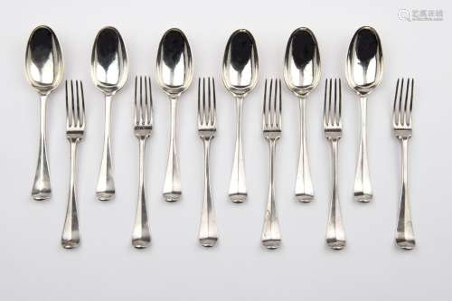 Six Dutch silver table spoons and six table forks. Haarlem