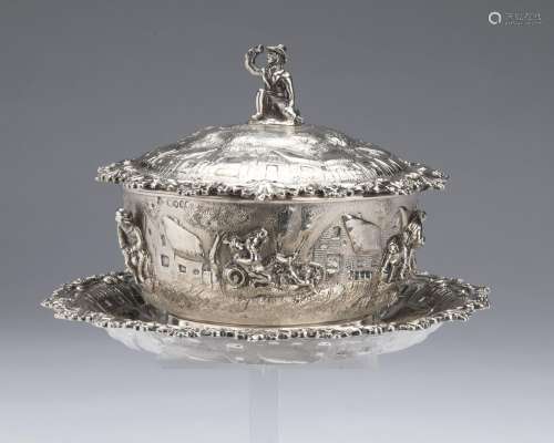 An English silver tureen on dish in the style of David Tenie...