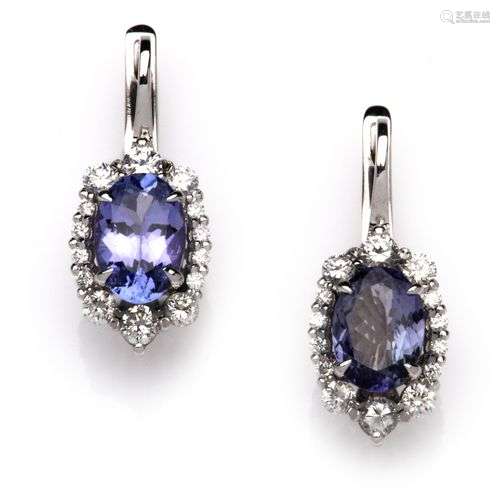 A pair of tanzanite and diamond earrings