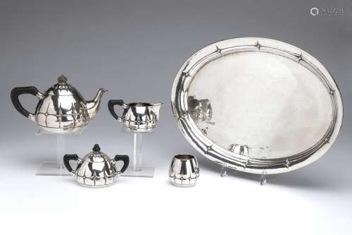 A silver four-piece tea service with tray Art Deco, import S...