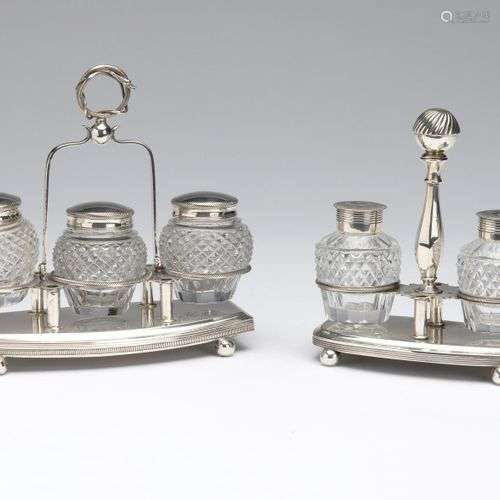 Two Dutch cut glass and silver ink stands, Pieter Pieterse, ...