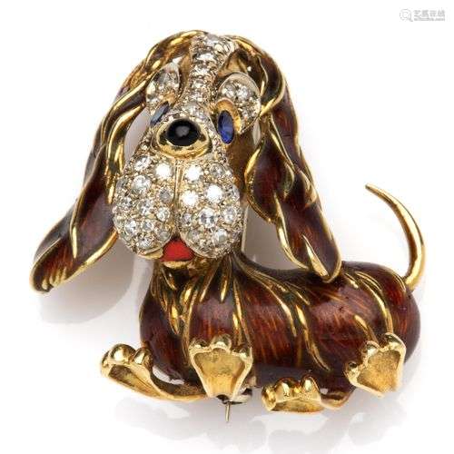 A gem set dog brooch