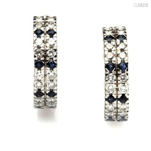 A pair of sapphire and diamond creole earrings