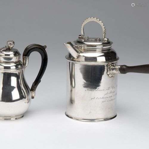 A German silver mocha pot and a chocolate pot