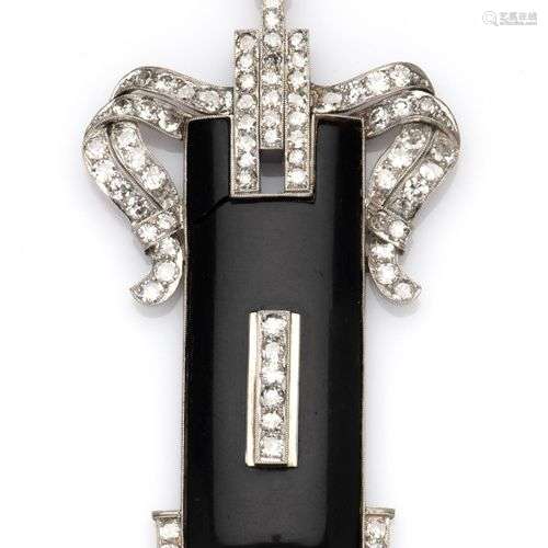 An Art Deco onyx and diamond pendant