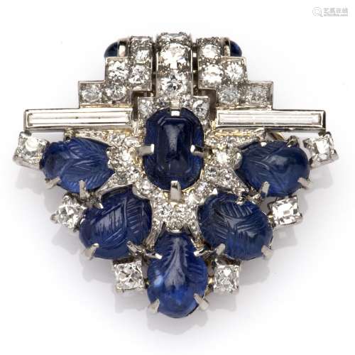 A platinum and 18k white gold Art Deco sapphire and diamond ...