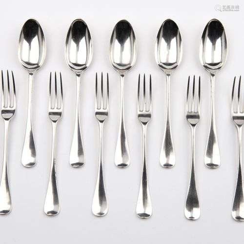 Five Dutch silver dessert spoons and six dessert forks