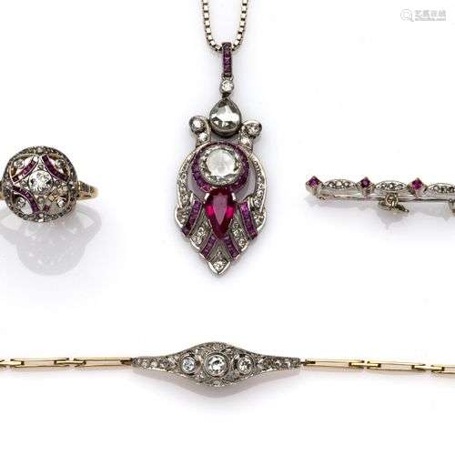A collection of ruby and diamond jewellery