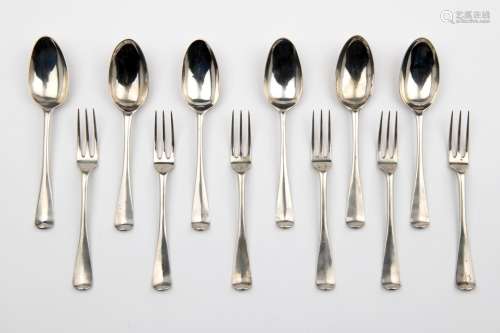 Six Dutch silver table spoons and five table forks, Middelbu...