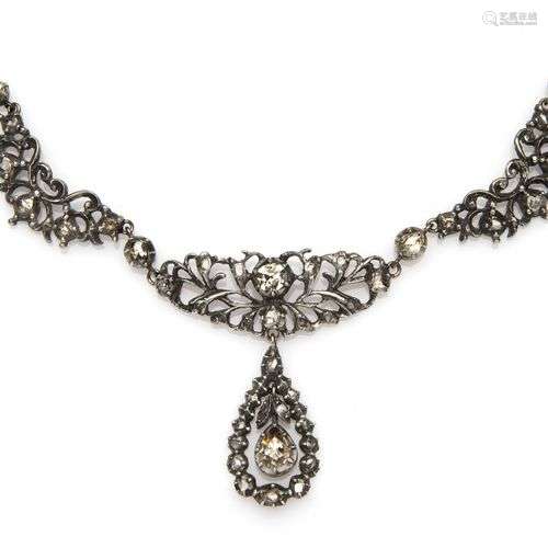 A 14k gold and silver rose-cut diamond necklace