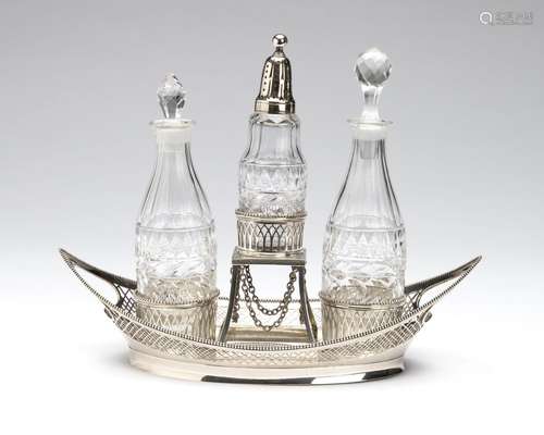 A Dutch silver and cut-glass cruet set