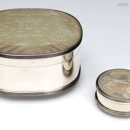 Two Dutch silver boxes with jade and mother-of-pearl
