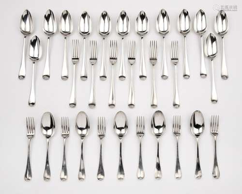 Thirteen Dutch silver table spoons, six table forks and five...