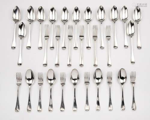 Thirteen Dutch silver table spoons, six table forks and five...
