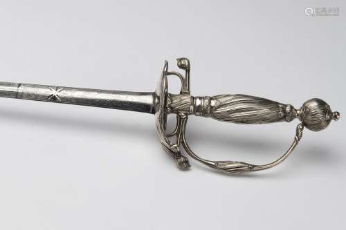 A Dutch ceremonial sword with silver grip and steel blade