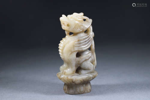 A White Jade Craved Dragon Seal Figure Statue