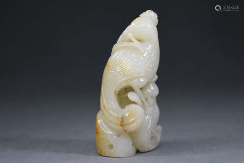 A White Jade Peacock Figure Ornament