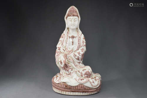 A Red in Glazed GuanYin Porcelain Figure Statue