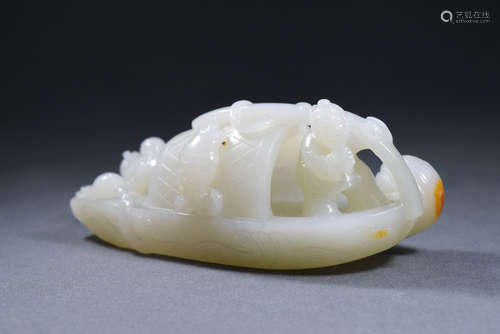 A White Jade Boat with Child Figure Ornament