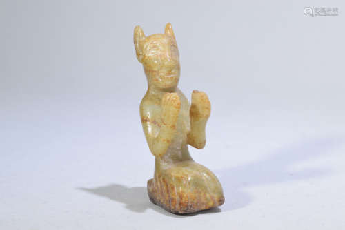 A Yellow Jade Kneeling Pray Man Figure Statue