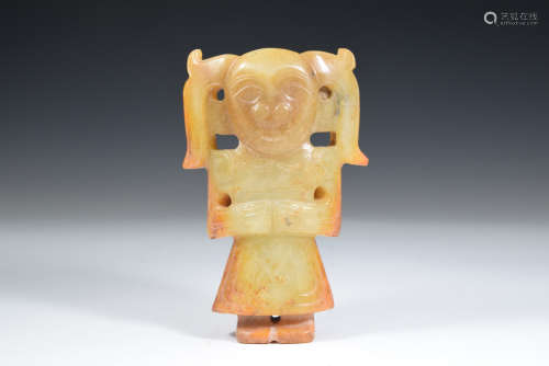 A Yellow Jade Woman Figure Ornament