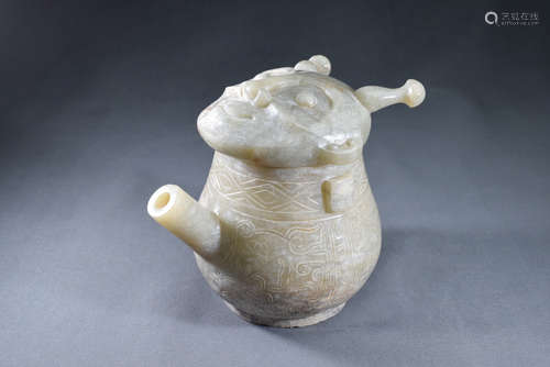 A White Jade Beast Face Lid Pot