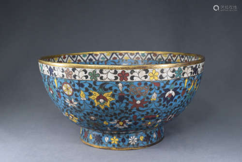 A Chinese Flower Branch Pattern Bronze Cloisonne Bowl