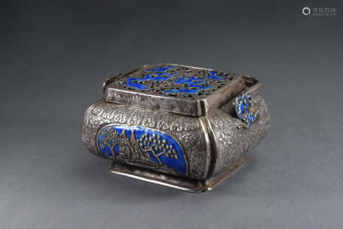 A Chinese Silver Enameling Hand Warmer