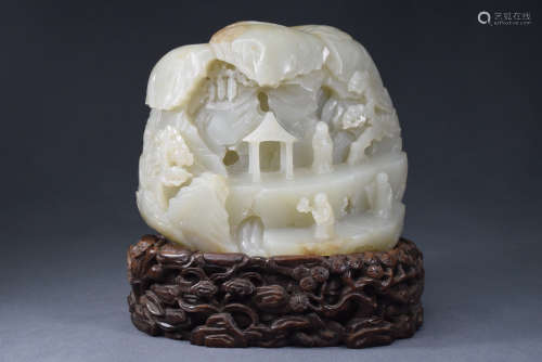 A White Jade Carved Character Mountain View Figure Ornament