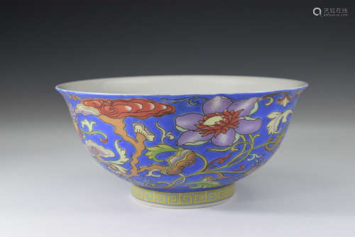 A Famille Rose Blue Base Porcelain Bowl