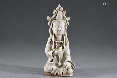 A White Glazed Porcelain Guanyin Figure Statue