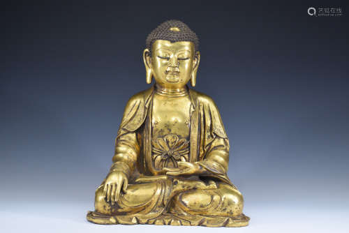 A Gilt Bronze Shakyamuni Buddha Figure Statue