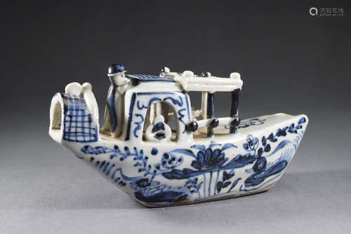 A Blue and White Porcelain Ship