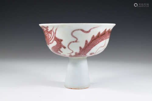 An Red in Glazed Dragon Pattern High Feet Cup