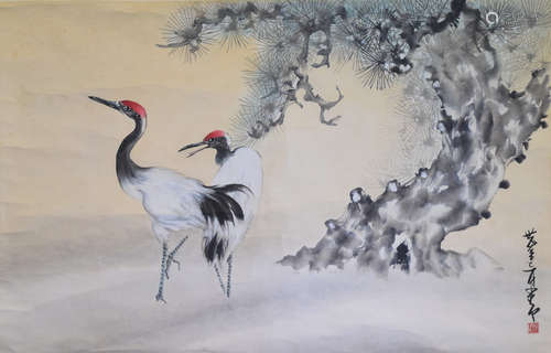 A Chinese Crane with Pine Tree Painting