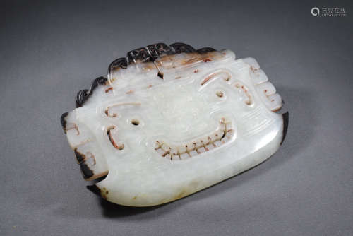 A Jade Carved Beast Face Pattern Axe Ornament