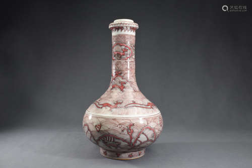 An Red in Glazed Beast Pattern Porcelain Vase