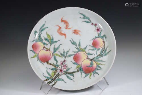 A Famille Rose Peach with Bat Porcelain Plate