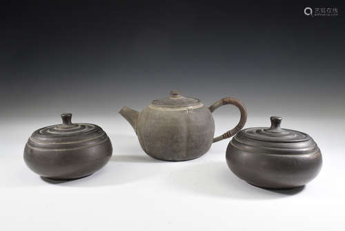 A Group of Three Pewter And Bronze Pot