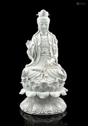 A LARGE DEHUA FIGURE OF A SEATED GUANYIN China, 19th to 20th...