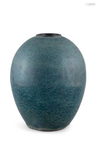 A ROBIN'S EGG GLAZED YIXING VASE BEARING THE SEAL OF GE MING...